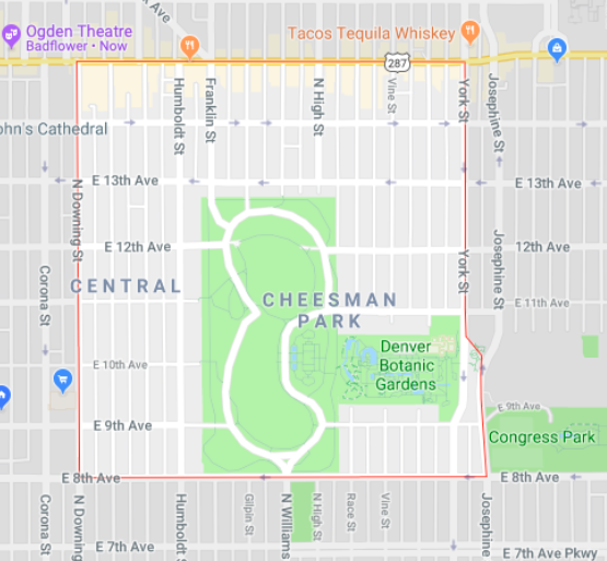Cheesman Park Neighborhood Map